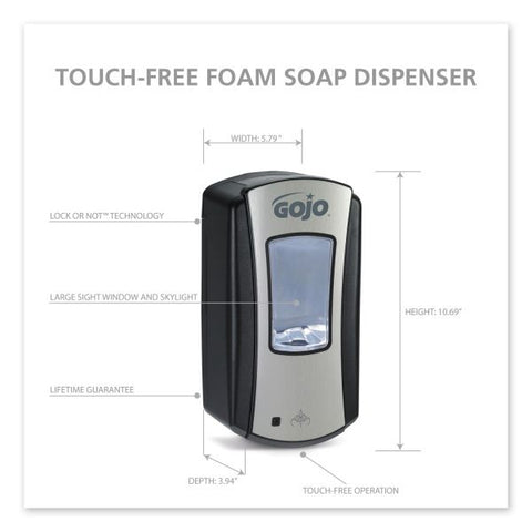 GOJO LTX-12 Touch-Free Dispenser, 1,200 mL, 5.75 x 3.33 x 10.5, Brushed Chrome/Black