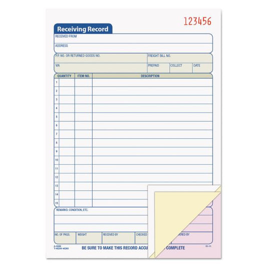 TOPS Receiving Record Book, Three-Part Carbonless, 5.56 x 7.94, 50 Forms Total