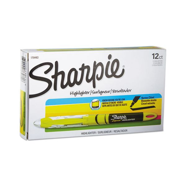 Sharpie Liquid Pen Style Highlighters, Fluorescent Yellow Ink, Chisel Tip, Yellow/Black/Clear Barrel, Dozen