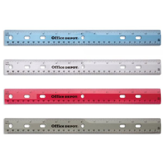 Transparent Plastic Ruler For Binders, 12", Assorted Colors (No Color Choice)