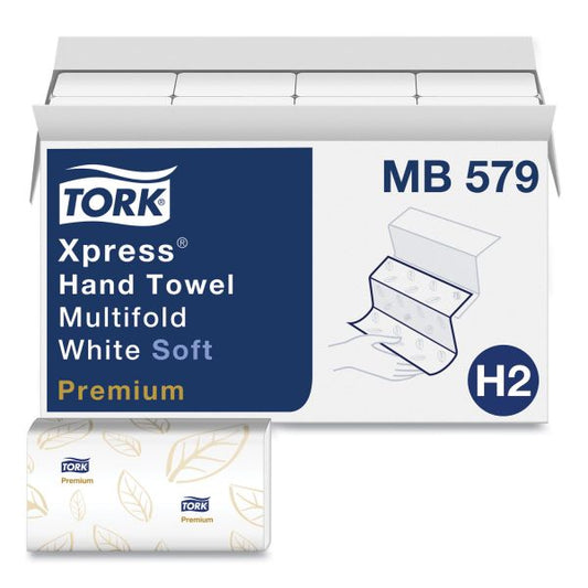 Tork Premium Soft Xpress 3-Panel Multifold Hand Towels, 2-Ply, 9.13 x 9.5, White with Blue Leaf, 135/Packs, 16 Packs/Carton