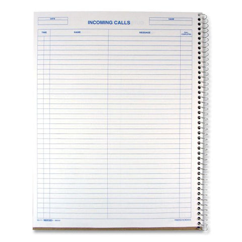 Rediform Wirebound Call Register, One-Part (No Copies), 11 x 8.5, 100 Forms Total