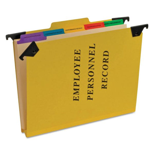 Pendaflex Hanging-Style Personnel Folders, 5 Dividers with 1/5-Cut Tabs, Letter Size, 1/3-Cut Exterior Tabs, Yellow