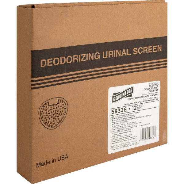 Genuine Joe Deluxe Urinal Screen Lasts 45 Days - Cherry Scent - 12/ Pack - White