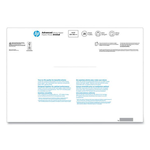 HP Advanced Photo Paper, 10.5 mil, 13 x 19, Glossy White, 20/Pack