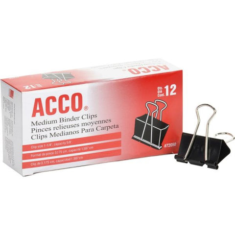 ACCO Binder Clips, Medium, Black/Silver, Dozen