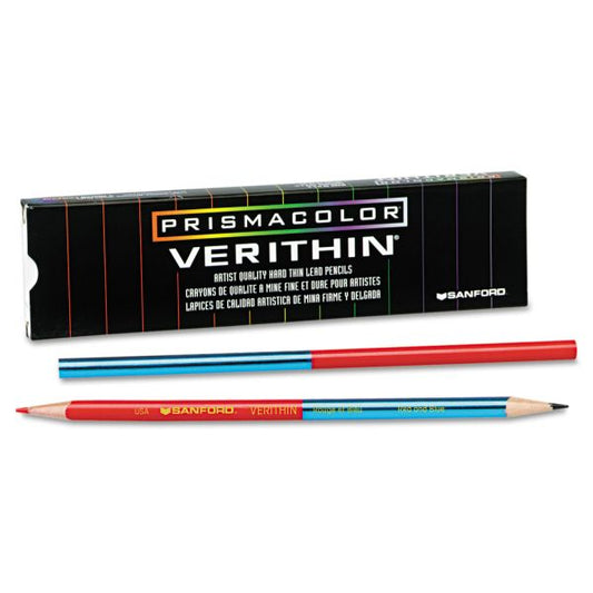 Prismacolor Verithin Dual-Ended Two-Color Pencils, 2 mm, Blue/Red Lead, Blue/Red Barrel, Dozen