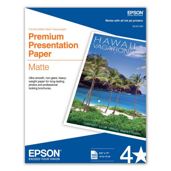 Epson Premium S042180 Inkjet Presentation Paper - Bright White Letter - 8 1/2" x 11" - Matte