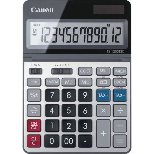 Canon TS1200TSC 12-digit Desktop Calculator Extra Large Display - 12 Digits - LCD - Solar Powered - 7" x 5" x 0.7" - Metal - Desktop - 1 Each