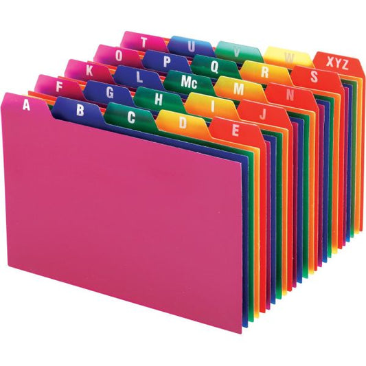 Oxford Durable Poly A-Z Card Guides, 1/5-Cut Top Tab, A to Z, 4 x 6, Assorted Colors, 25/Set