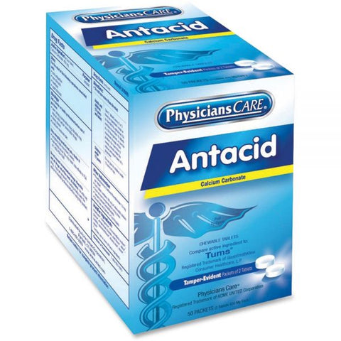 PhysiciansCare Antacid Calcium Carbonate Medication, Two-Pack, 50 Packs/Box