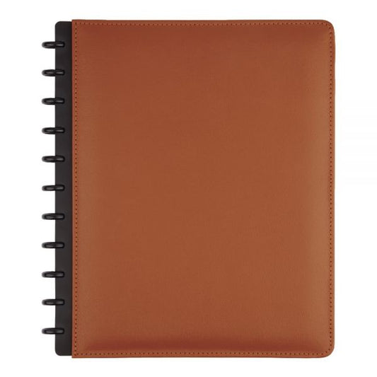 TUL Discbound Notebook, Letter Size, Leather Cover, Narrow Ruled, 60 Sheets, Brown