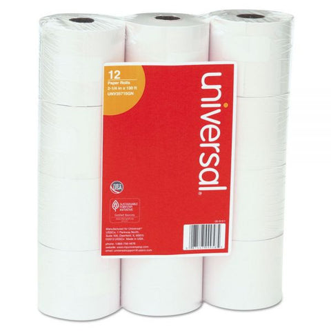 Universal Impact and Inkjet Print Bond Paper Rolls, 0.5" Core, 2.25" x 130 ft, White, 12/Pack