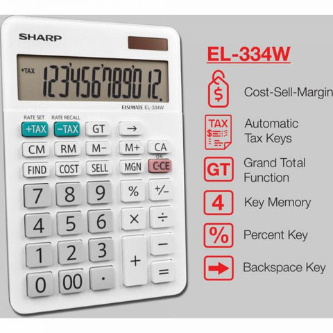 Sharp EL-334W Large Desktop Calculator, 12-Digit LCD