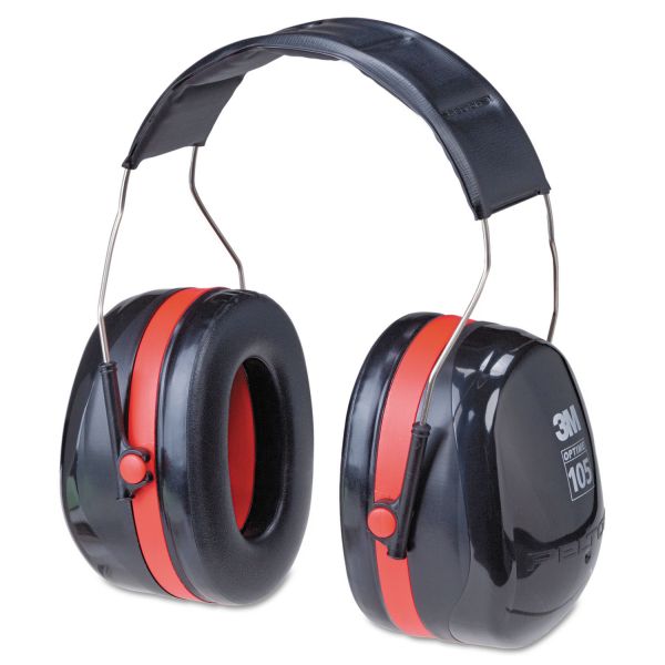 3M PELTOR OPTIME 105 High Performance Ear Muffs H10A, 30 dB NRR, Black/Red