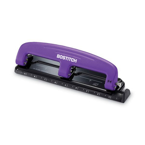 Bostitch 12-Sheet EZ Squeeze Three-Hole Punch, 9/32" Holes, Purple/Black