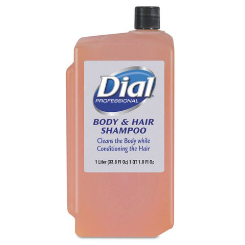 Dial Professional Hair + Body Wash Refill for 1 L Liquid Dispenser, Neutral Scent, 1 L, 8/Carton