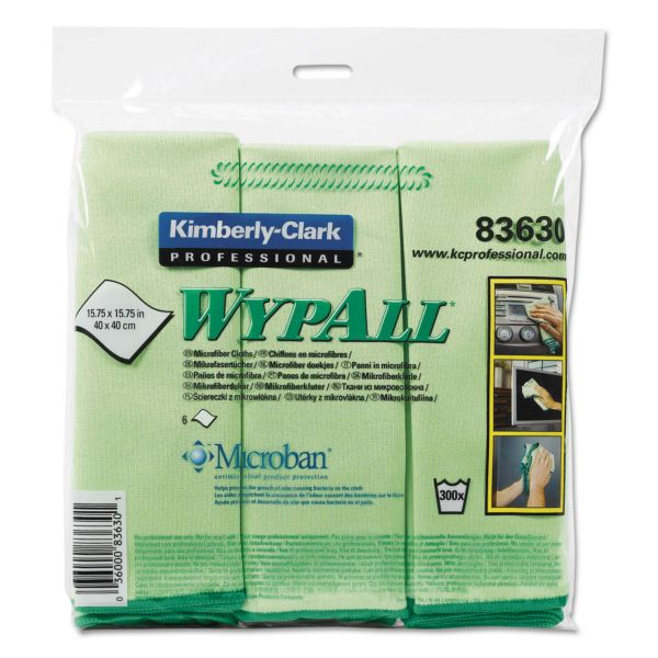 WypAll Microfiber Cloths, Reusable, 15.75 x 15.75, Green, 6/Pack