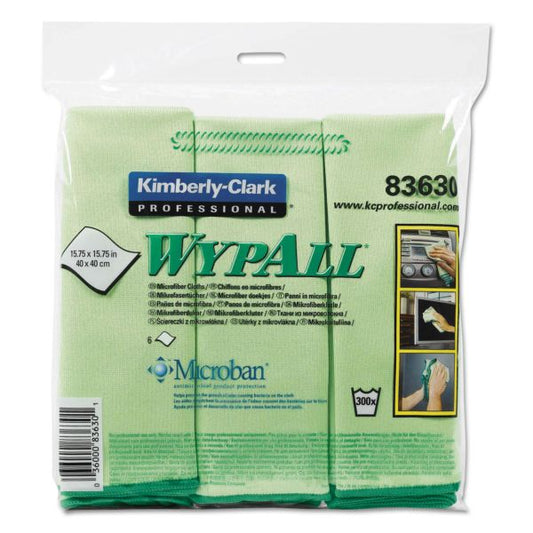 WypAll Microfiber Cloths, Reusable, 15.75 x 15.75, Green, 6/Pack