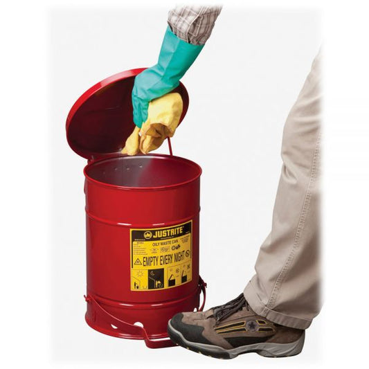 Justrite Just Rite 21-Gallon Oily Waste Can 21 gal Capacity - Round - Foot Pedal, Rugged, Rust Resistant, Durable, Powder Coated, Chemical Resistant, Moisture Resistant - 23.5" Height x 18.4" Diameter - Steel - Red - 1 Each