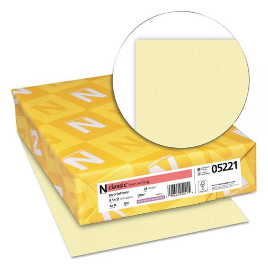 Neenah Paper CLASSIC Linen Stationery, 24 lb Bond Weight, 8.5 x 11, Baronial Ivory, 500/Ream