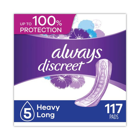 Always Discreet Sensitive Bladder Protection Pads, Heavy Absorbency, Long, 39/Pack, 3 Packs/Carton