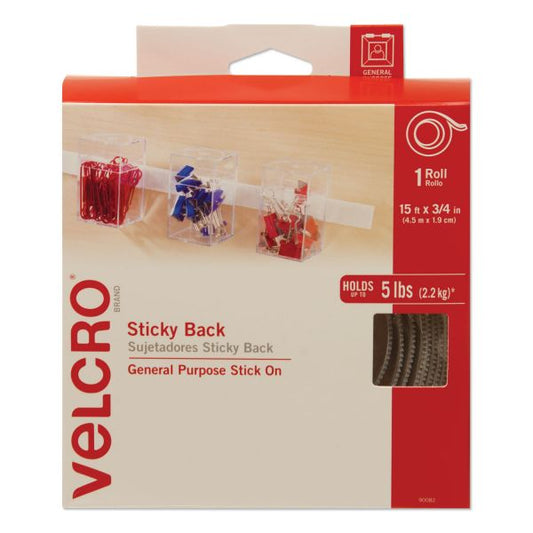 VELCRO Brand Sticky-Back Fasteners with Dispenser, Removable Adhesive, 0.75" x 15 ft, White