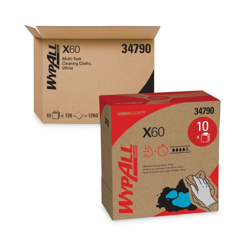 WypAll General Clean X60 Cloths, POP-UP Box, 9.1 x 16.8, White, 126/Box, 10 Boxes/Carton