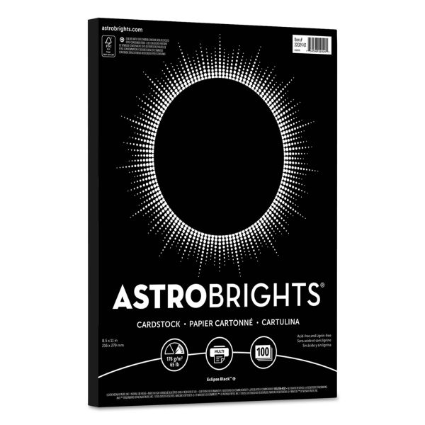 Astrobrights Color Cardstock, Smooth, 65lb, 8 1/2 x 11, Eclipse Black, 100 Sheets