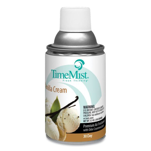 TimeMist Premium Metered Air Freshener Refill, Vanilla Cream, 5.3 oz Aerosol Spray, 12/Carton