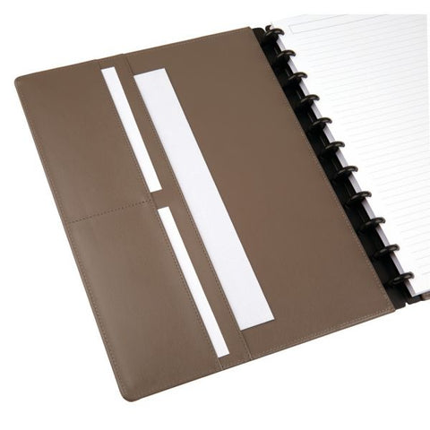 TUL Discbound Notebook, Letter Size, Leather Cover, Narrow Ruled, 60 Sheets, Brown