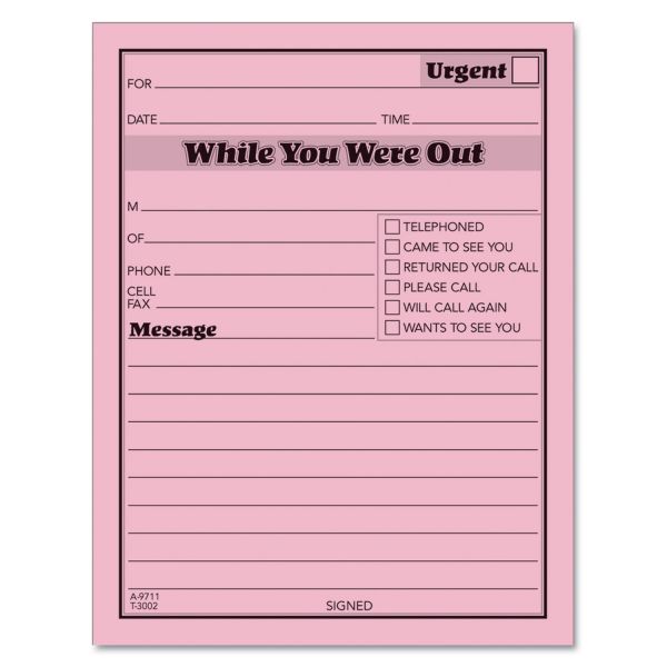 TOPS Pink Message Pad, One-Part (No Copies), 4.25 x 5.5, 50 Forms/Pad, 12 Pads/Pack