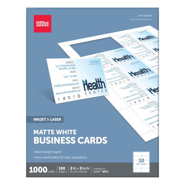 Matte Business Cards, 2" x 3 1/2", White, Pack Of 1,000