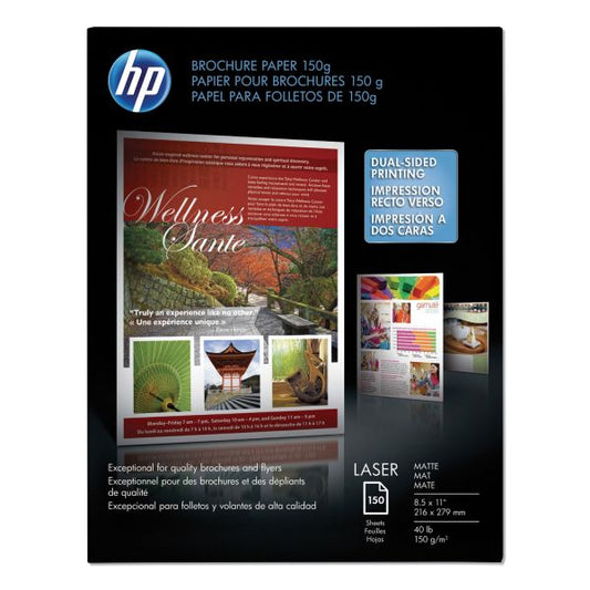 HP Laser Matte Brochure Paper, 112 Bright, 40 lb Bond Weight, 8.5 x 11, White, 150/Pack