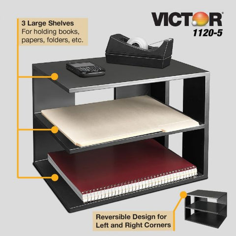 Victor 1120-5 Midnight Black Corner Shelf 13.5" Height x 13.5" Width x 10.5" Depth - Desktop - Matte Black - Rubber, Wood - 1Each