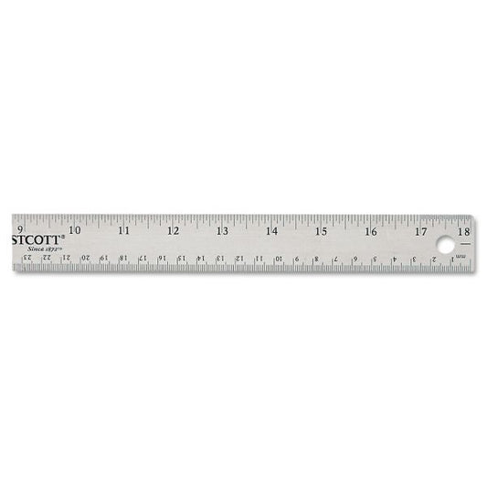 Westcott Stainless Steel Office Ruler With Non Slip Cork Base, Standard/Metric, 18" Long