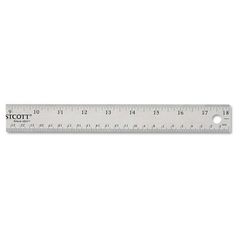 Westcott Stainless Steel Office Ruler With Non Slip Cork Base, Standard/Metric, 18" Long