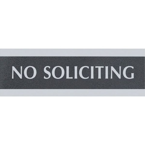 Headline Sign Century Series Office Sign, NO SOLICITING, 9 x 3, Black/Silver