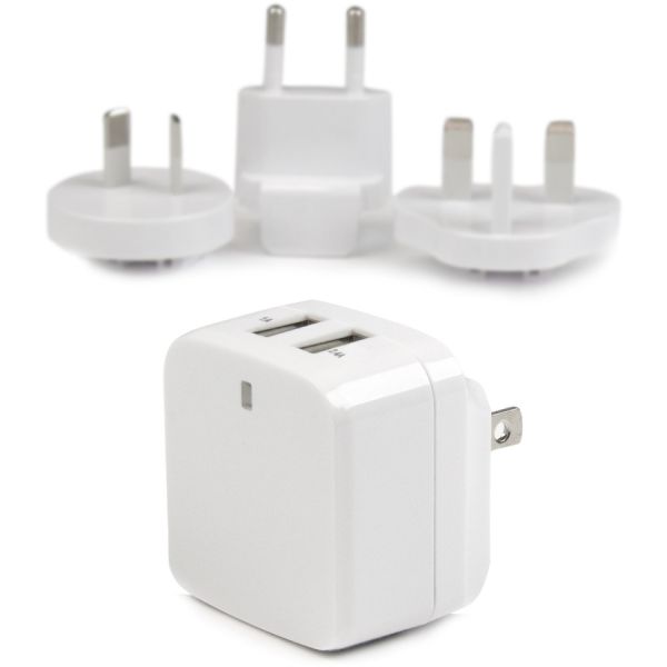 StarTech.com Travel USB Wall Charger - 2 Port - White - Universal Travel Adapter - International Power Adapter - USB Charger