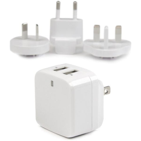 StarTech.com Travel USB Wall Charger - 2 Port - White - Universal Travel Adapter - International Power Adapter - USB Charger