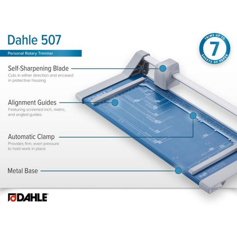 Dahle Rolling/Rotary Paper Trimmer/Cutter, 7 Sheets, 12" Cut Length, Metal Base, 8.25 x 17.38