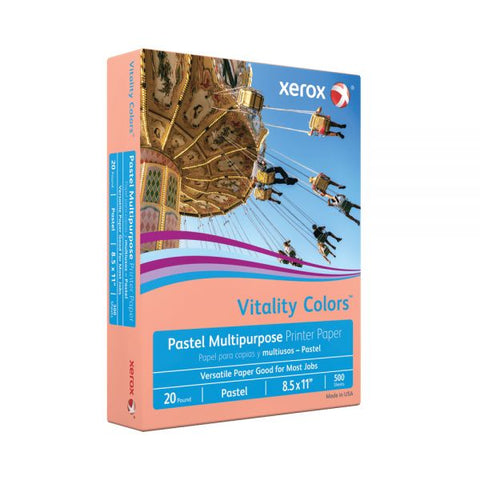 Xerox Vitality Colors Colored Multi-Use Print & Copy Paper, Letter Size (8 1/2" x 11"), 20 Lb, 30% Recycled, Salmon, Ream Of 500 Sheets