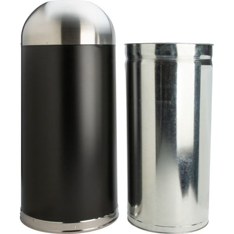 Genuine Joe Domed Open-Top 15 Gallon Trash Can 15 Gallon Capacity - Stainless Steel - Black, Silver - 1 Each