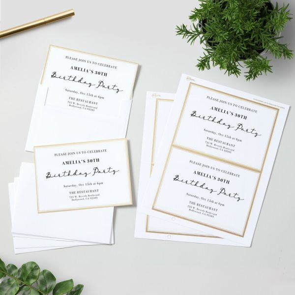 Avery Laser, Inkjet Invitation Card - Metallic Gold, White 5" x 7" - 80 lb Basis Weight - 216 g/m&#178; Grammage - Matte - 1 / Pack - Pre-printed, Tear Resistant, Foldable, Smooth Edge, Double-sided