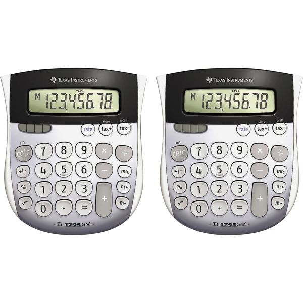 Texas Instruments TI-1795SV SuperView Calculators Dual Power, Angled Display, Sign Change - 8 Digits - LCD - Battery/Solar Powered - 1" x 4.3" x 5.1" - Gray - 2 / Bundle