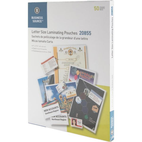 Business Source Letter Size Laminating Pouches 9" x 11 1/2" - 5 mil Thickness - Clear - 50/ Box