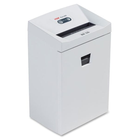 HSM Pure 420 Strip-Cut Shredder Continuous Shredder - Strip Cut - 24 Per Pass - for shredding Paper, Staples, Paper Clip, Credit Card, CD, DVD - 0.250" x 0.250" Shred Size - P-2 - 2.52 ft/min - 9.50" Throat - 9.20 gal Wastebin Capacity - White