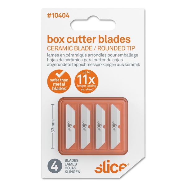 slice Safety Box Cutter Blades, Rounded Tip, Ceramic Zirconium Oxide, 4/Pack