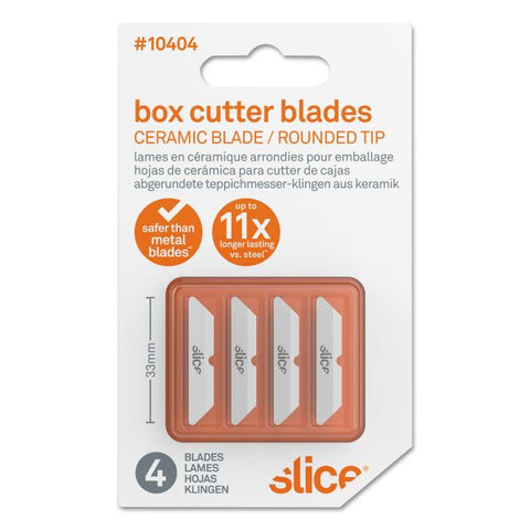 slice Safety Box Cutter Blades, Rounded Tip, Ceramic Zirconium Oxide, 4/Pack