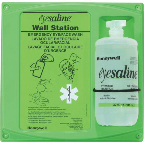 Eyesaline Eyewash Station 1 quart - 4.5" x 14" x 13" - Green, Clear